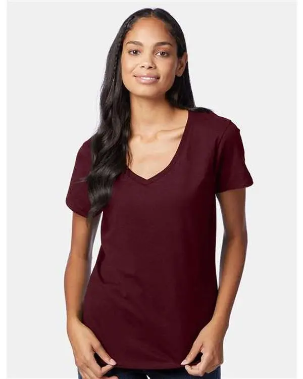 Custom Embroidered - Hanes - Women's Perfect-T V-Neck T-Shirt - Maroon - S04V