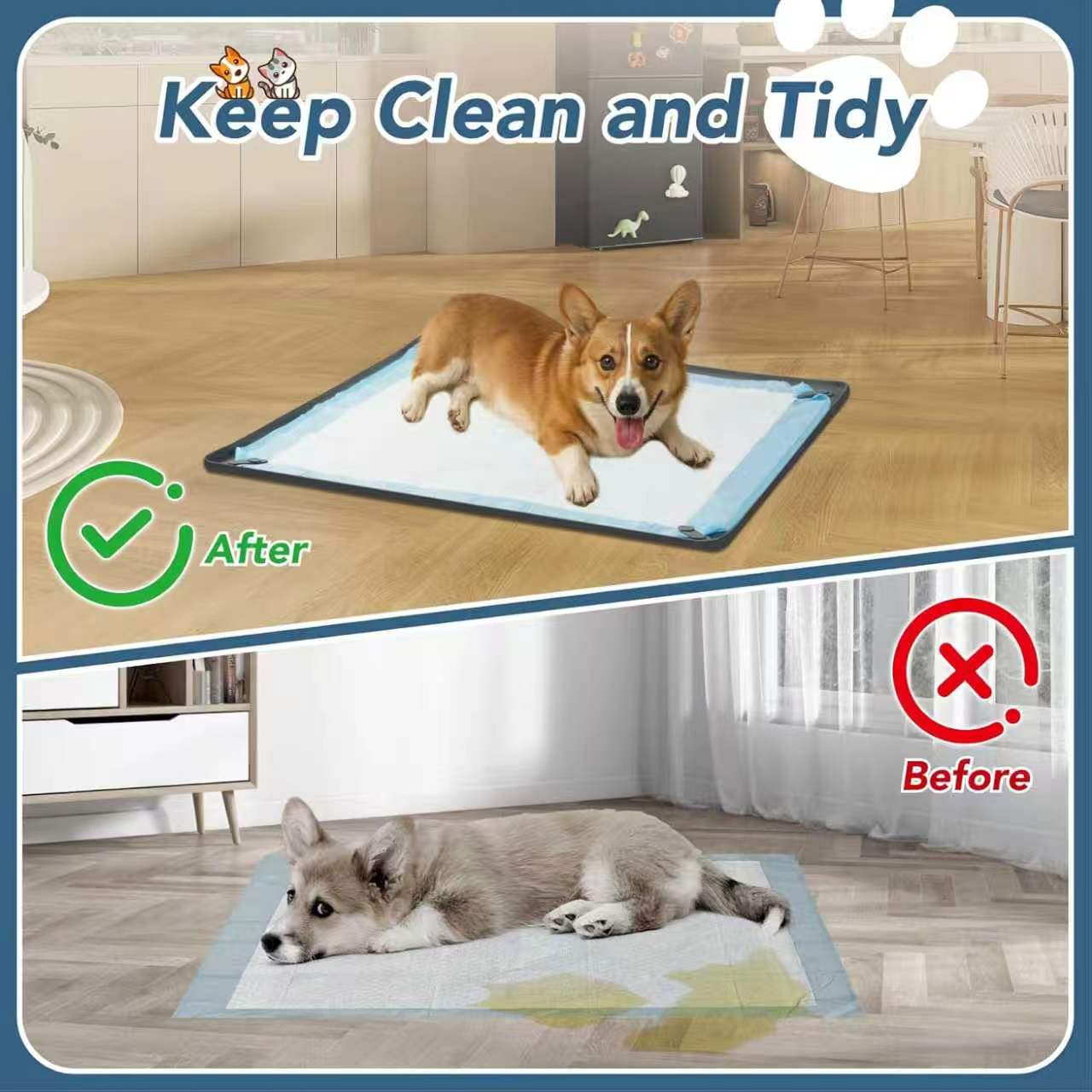 Dog Pee Pad Holder Tray - Fits Up to 36” x 23” Pee Pad Holder for Dogs - Stable Grip, Raised Edges, Quick-Wipe Silicone Surface Dog Pad Holder for Indoor Flooring Protection