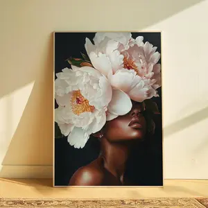 Black Girl Floral Wall Art - Digital Print, African American Decor Poster Unframed - 5 size 8x12  to 27x40