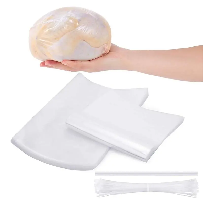100 Pieces Poultry Shrink Wrap Bags Transparent Heat Shrink Bags and 100 Pieces Zip Ties and Clear Silicone Straw