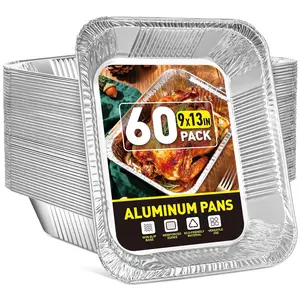 60 Pack  Pans - 9x13 Inch Disposable Foil Pans Baking  Trays,  Grade Heavy Duty Tin Foil Pans for Baking, Roasting, Cooking, Meal Prep and Freezer, Steam Tables