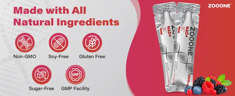 Product Introduction of ZOOONE 1000mg NAD+ Berry Flavor Drink Mix for Skin Aging Support, Energy, and Focus - 30 Pack - 9