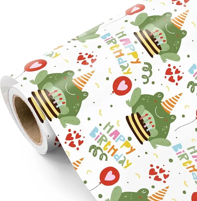 WRAPAHOLIC Christmas Frog Wrapping Paper Roll - 17 Inch x 16.5 Feet - Cute Winter Scene Frog Design Gift Wrap Paper for Xmas Holiday Gifts, Party & Celebration