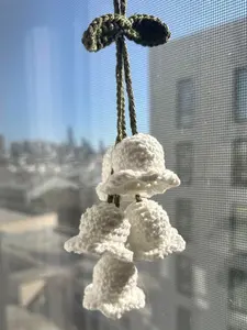 Crocheted Lily of the Valley Car Charm Floral Rearview Mirror Accessory