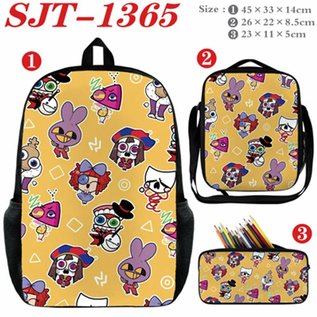 Trending Cyber Glitch Aesthetic Jester Backpack Combo - 3Pcs Kids Schoolbag Insulated Lunch Bag Pencil Bag - Student Birthday Gift