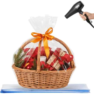 Shrink Wrap Bags for Gift Baskets 10 PCS 24x30 Inches Large Cellophane Wrapping Plastic Clear Jumbo Basket Wrap Bags