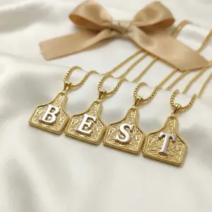 Women's Stainless Steel Letter Pendant Necklace, Necklace Initial, Fashionable Jewelry, Western Cowboy Engraved Design, Rhinestone Decorative Exquisite Jewelry Gift for Women Daily Wear