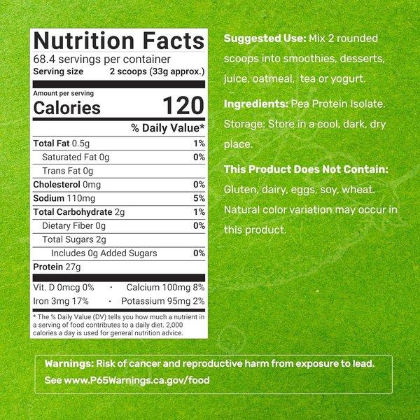 Unflavored Pea Protein Isolate Powder with 27g Vegan Protein Per Serving, Easily Digestible for Shakes, Smoothies & Baking (5lb)
