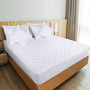 Quilted Fitted Mattress Pad Queen Size – Deep Pocket Elastic Mattress Topper Protector, Fits up to 16”, Soft & Machine Washable, White