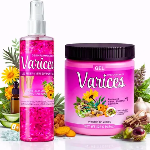 Maani Essence Varices Relief Combo Pack - 4.4oz Herbal Soothing Gel, 4.23oz Natural Massage Gel, Arnica Blend Body Oil with Calendula & Horse Chestnut Extract, Body Care for Tired Legs Cooling Relief (3.0-5.9 fl. oz.)