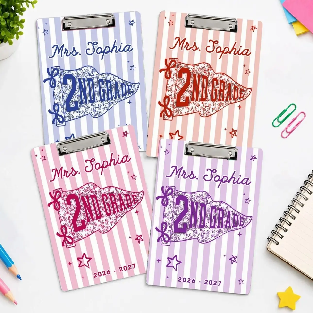 Custom School Pennant Flag Teacher Clipboard, Custom Name Acrylic Clipboard Back To School Gift