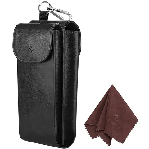 FINTIE Vegan Leather Unisex 2-in-1 Portable Eyewear Organizer Eyeglasses Case with 2 Pouches, Magnetic Snap, Anti-Scratch Eye Glasses Holder, Microfiber Lens Pad, Easy to Clean Cloth, Expandable Compartments for Everyday Casual Use