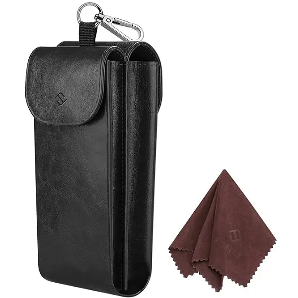 FINTIE Vegan Leather Unisex 2-in-1 Portable Eyewear Organizer Eyeglasses Case with 2 Pouches, Magnetic Snap, Anti-Scratch Eye Glasses Holder, Microfiber Lens Pad, Easy to Clean Cloth, Expandable Compartments for Everyday Casual Use