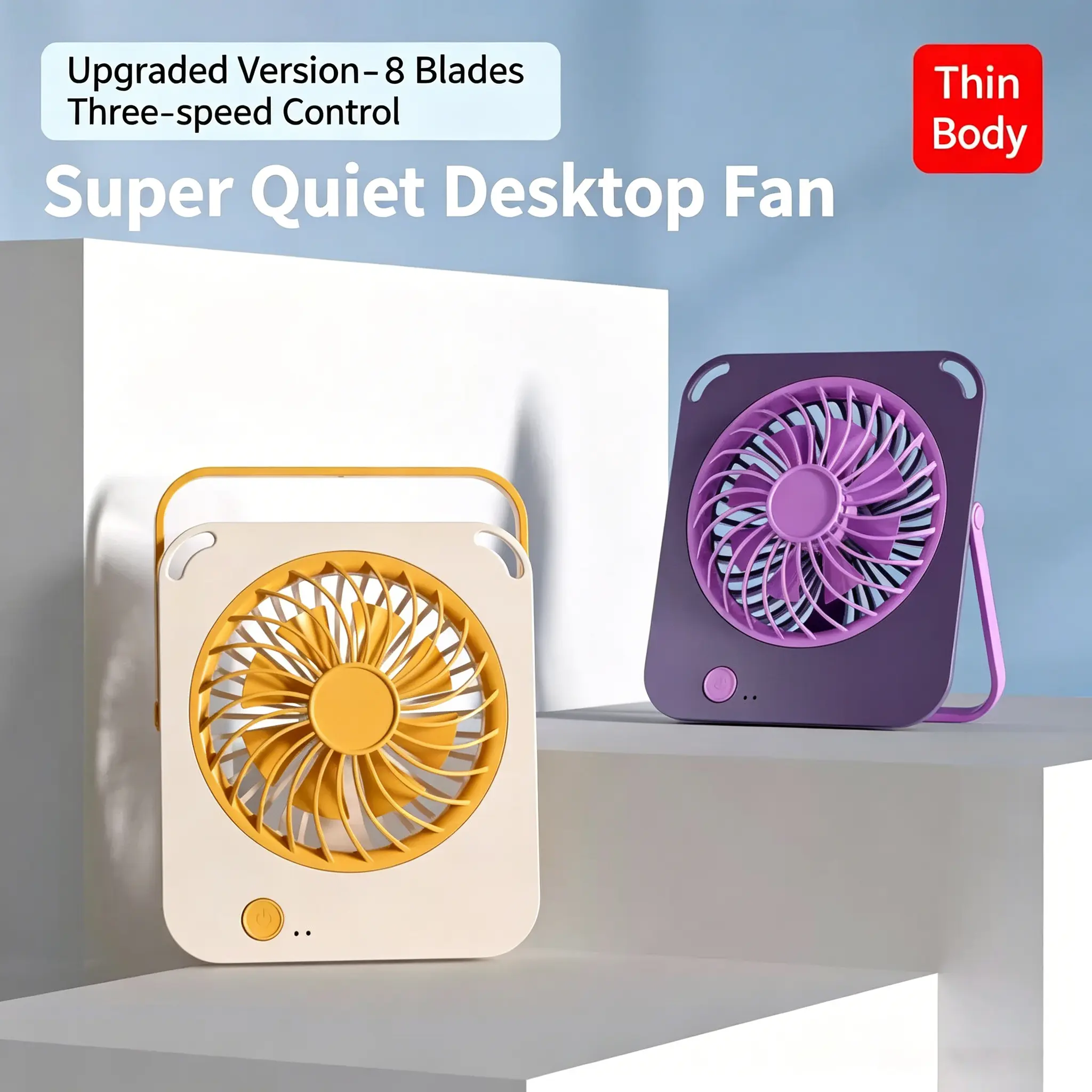 Ultra Thin Tablet Desktop Fan - 8 Upgraded Blades, 3 Speed Control, 180° Adjustable Stand, Super Quiet USB Rechargeable Portable Cooling Fan, Mini Desk Fan for Office Home Dorm Outdoor Summer Essentials