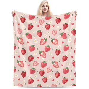 Ultra Soft Cute Strawberry Blanket Flannel Throw Blanket Decor Bedding Suitable for Travel Camping Living Room Sofa Bedroom Decoration Gifts (Strawberry Blanket-3, 50inx40in)