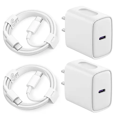 2-Pack 20W USB C Fast Charger with Cables, Portable Power Delivery 3.0 Wall Plug Adapter with 6FT & 10FT Type C Cables for iPhone 16 15 14 13 12 Pro Max, Samsung Galaxy, Pixel, Android Cell Phones & iPad