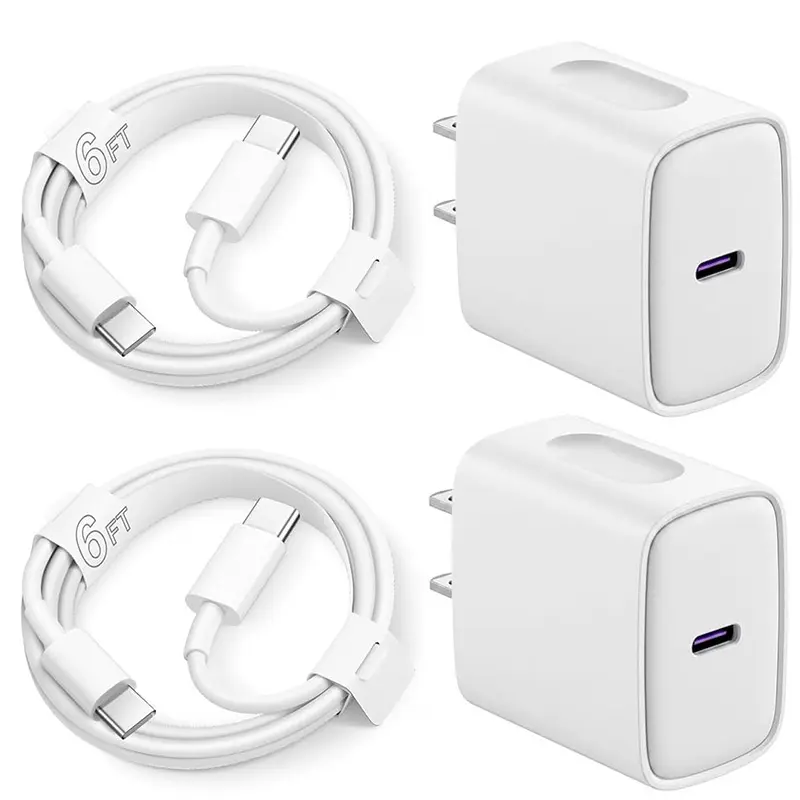 2-Pack 20W USB C Fast Charger with Cables, Portable Power Delivery 3.0 Wall Plug Adapter with 6FT & 10FT Type C Cables for iPhone 16 15 14 13 12 Pro Max, Samsung Galaxy, Pixel, Android Cell Phones & iPad
