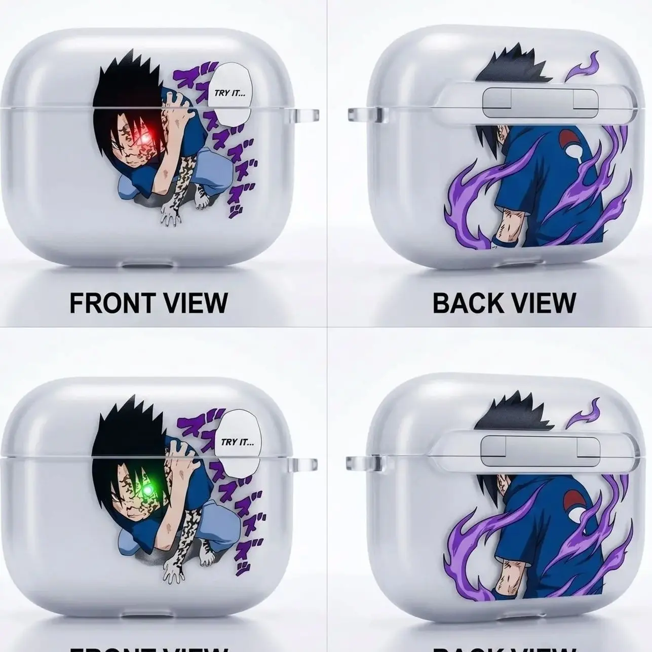 Sasuke Uchiha Anime AirPods Case - Glowing Sharingan Eye Clear TPU Cover for AirPods Pro 1 2 3 4