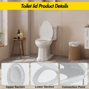 19 Inch Elongated Toilet Seat | Soft Close Lid with Quick-Release Design, Grip-Tight Bumpers & Quick-Attach Hardware, Easy Install & Clean, White