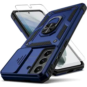 for Galaxy S21 Plus Case,with Slide Camera Cover HD Screen Protector,[Camera Protection] [Magnetic Rotate Kickstand] Military Grade Shockproof Heavy Duty Protective Case for Samsung S21 Plus, Blue