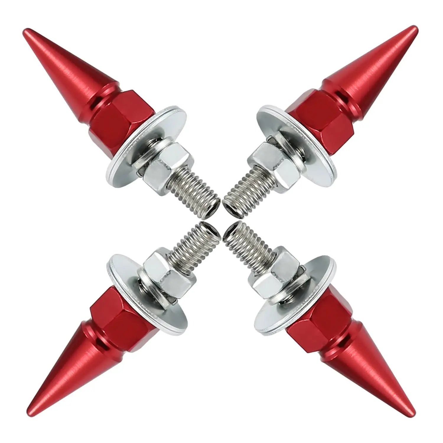 Spike License Plate Screw Fasteners 4 count Kit License Plate Frame  Decoration Stainless Steels  Alloy Universal Fit     (Red)