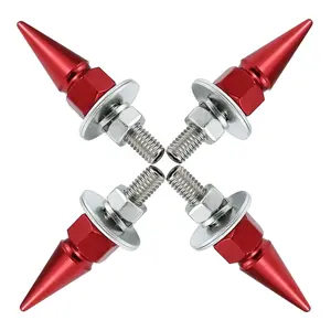 Spike License Plate Screw Fasteners 4 count Kit License Plate Frame  Decoration Stainless Steels  Alloy Universal Fit     (Red)