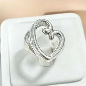 Sterling Silver 925 Large Heart Lightweight Hollow Ring Electroform Jewelry