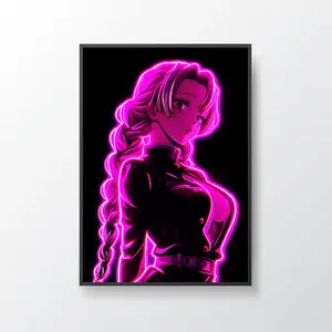 Mitsuri Kanroji Neon Power, vaporwave inspired anime portrait with glowing magenta aura and cyber allure aesthetic, bold poster for otaku collectors and vibrant room decor upgrade
