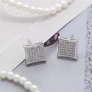Gold Silver 11mm Square CZ Stud ear rings for menGift