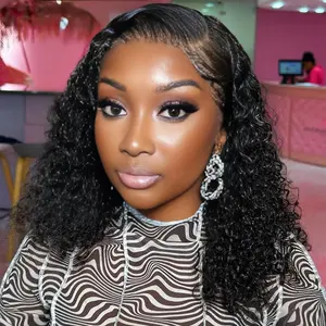Human Hair Side Part Lace Front Wigs For Women Deep Wave 180% Density 8-16 Inch Short Bob Wigs Bob Lace Frontal Wigs Human Hair Pre Plucked With Baby Hair Natural Color Springtok