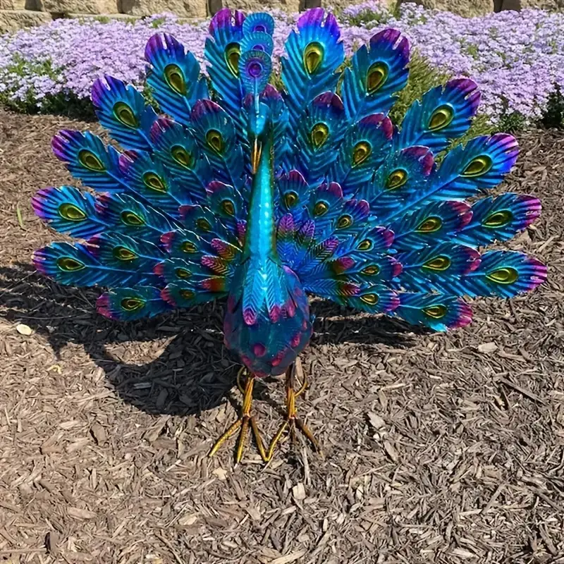 Peacock Statue Decor Metal Peacock Outdoor Statue, Backyard Decor 3D Garden Peacock Yard Art, Beautiful Peacock Statue Decor, For Outdoor Outside Porch Patio Blue Bird Lawn Ornaments