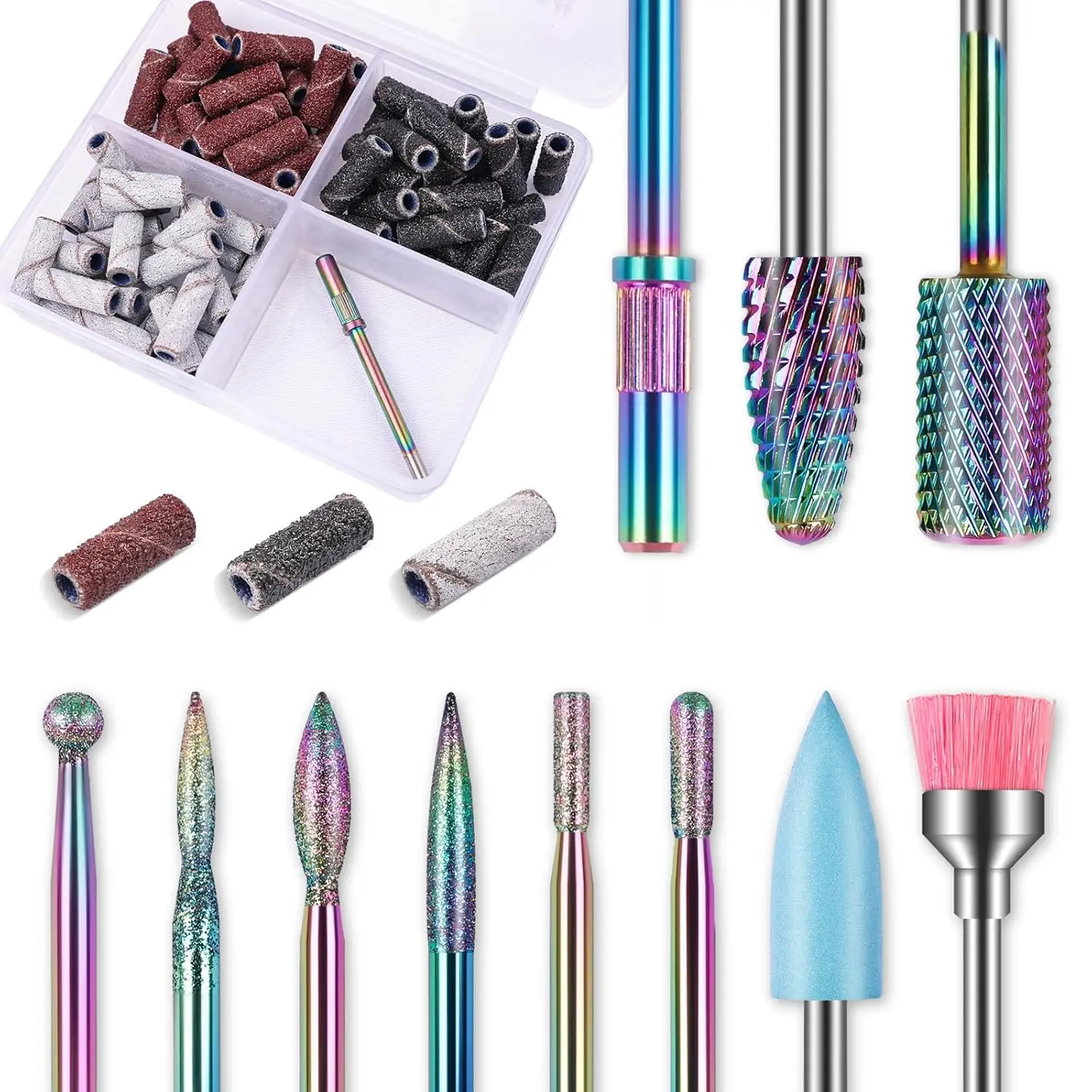 Depvko 10pcs Carbide Nail Drill Bits Set: Professional Cuticle Bit for Efile Nail Drill with 75pcs Small Sanding Bands ( # 80 # 120 # 180) & Mandrel Bit Acrylic Gel Nail Remover Tool Manicure Pedicure Kit