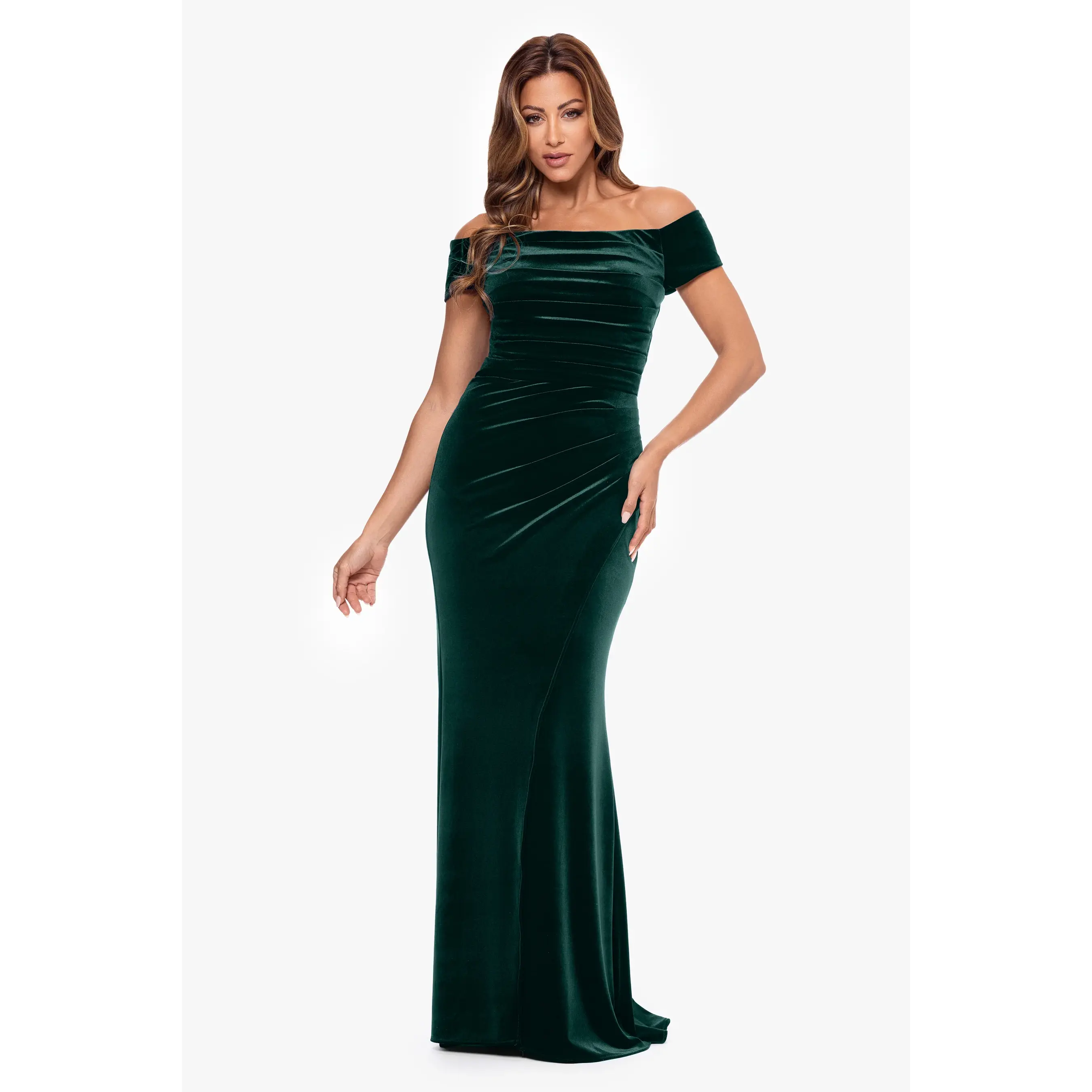 Xscape Evenings Velvet Off the Shoulder "Anita" Gown 6407X