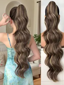 Claw Ponytail Extension 30 Inch Brown Natural Wave Wavy Clip In Hair Extensions Soft Natural Looking Heat Resistant Fiber Synthetic Hairpiece For Women Daily Use