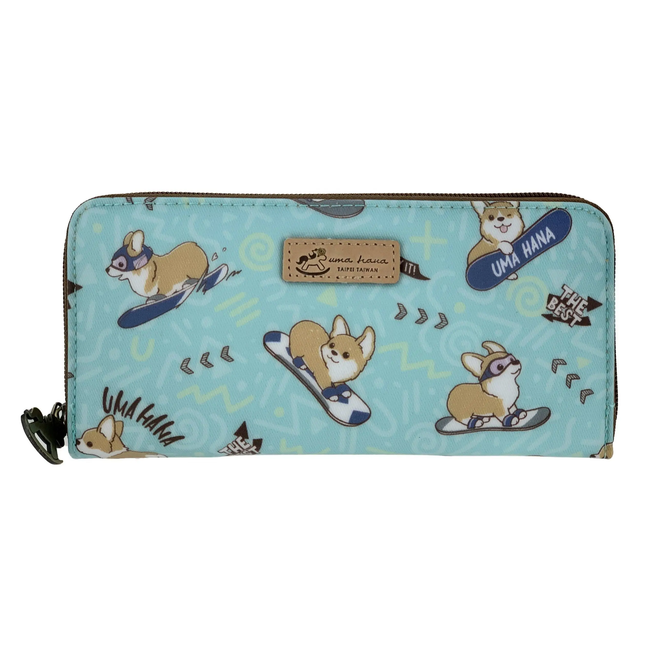 Teal Snow Corgi Long Wallet