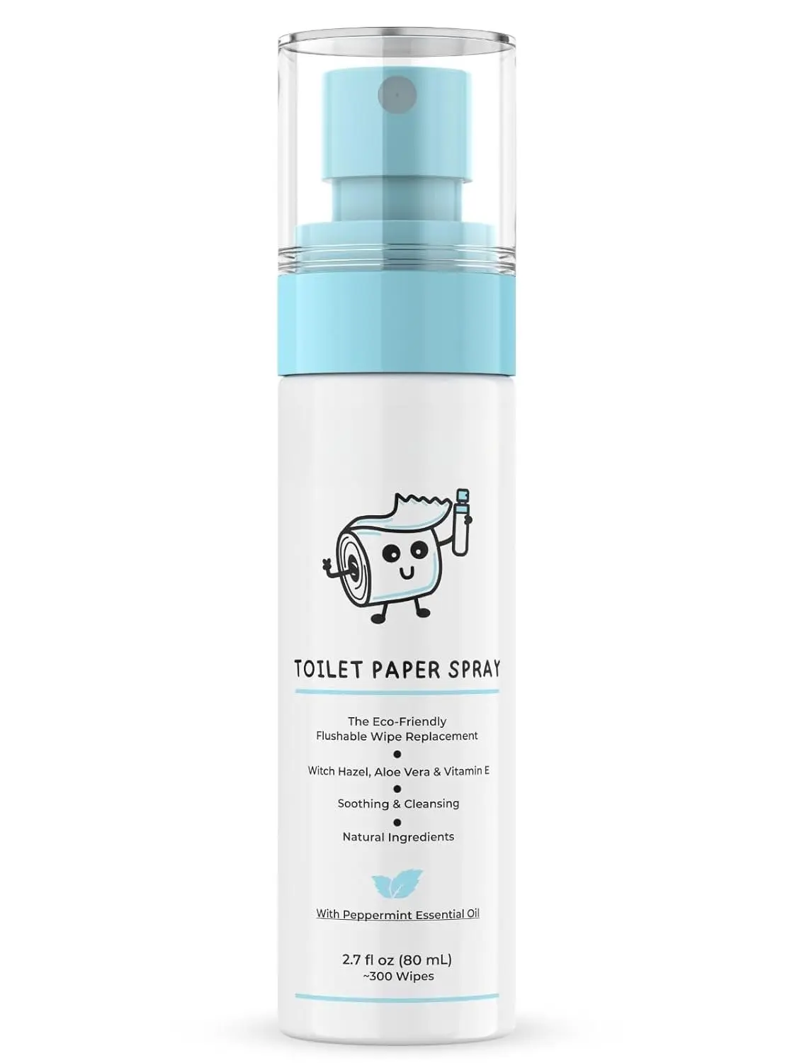 Toilet Paper Spray (2.7 fl oz/300+ Wipes) Cleansing &  Flushable Wipes Alternative -  Hazel, Aloe Vera & Peppermint Essential Oil - Travel Size