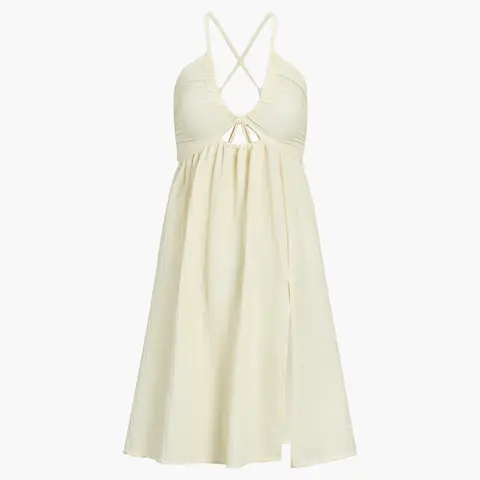 COMMENSE Women's Casual Vacay Backless Criss Cross Straps, Low Cut, Split Detail Midi Length Cami Dress