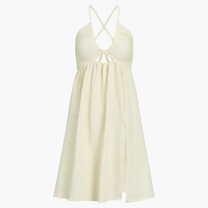 COMMENSE Women's Casual Vacay Backless Criss Cross Straps, Low Cut, Split Detail Midi Length Cami Dress