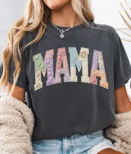Mother's Day gift Comfort Colors Faux Quilted Patchwork Mama Shirt Vintage Floral Mama Tee Pastel Gingham Mom Shirt Mothers Day Gift For Mom Spring Mama Tee