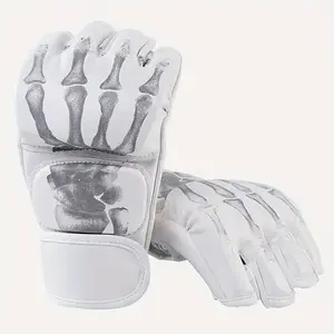 1 Pair Professional Boxing Gloves - Competition Training Gloves with Pull-On Closure, Open Finger Design (1st Metacarpal Bone exposure) for Boxing, MMA, sparring - Durable Punching Gloves for Fighters - White/Black color options, Sleek Glove Design, Reinf