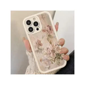 Case For IPhone 15 Pro Max 16 Plus 14 13 12 11 XS XR Retro Personalized Flower Design Pattern Anti-Scratch Shockproof Soft Silicone Protective Cover.