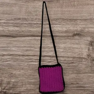 Purple and Black Crochet Shoulder Bag - Simple Design with Colorful Contrast
