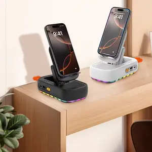 360-Degree Rotatable Phone Holder with Wireless Speaker, 1 Count Multifunctional Phone Stand with LED Light, Phone Accessories for Home & Office