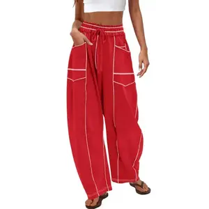 2025 Women's Barrel Sweatpants High Waisted Wide Leg Pants DrawstringAthletic Baggy Pants Lounge Sweats Colorblock Soft Fabric Comfortable Fit True to Size Vogue Design Basic Comfy  Minimalist Smocked Style Bottom Trouser Joggers with Pockets jeans