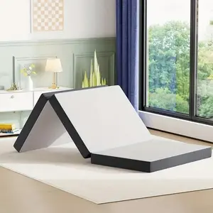 3/4 in CertiPUR-US Certified Tri-Fold Memory Foam Floor Mattress Topper - Body Contour Sleep Aid with Pressure Relief, Spine Alignment, Washable Cover, Portable for Camping & Guest Use, Easy Storage