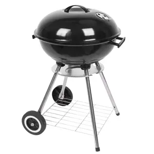 18 inch Portable Charcoal Grill, Stainless Steel BBQ Kettle Charcoal Grill with Wheels and Storage Holder for Camping, Picnic, Barbecue, Party, Outdoor Activities