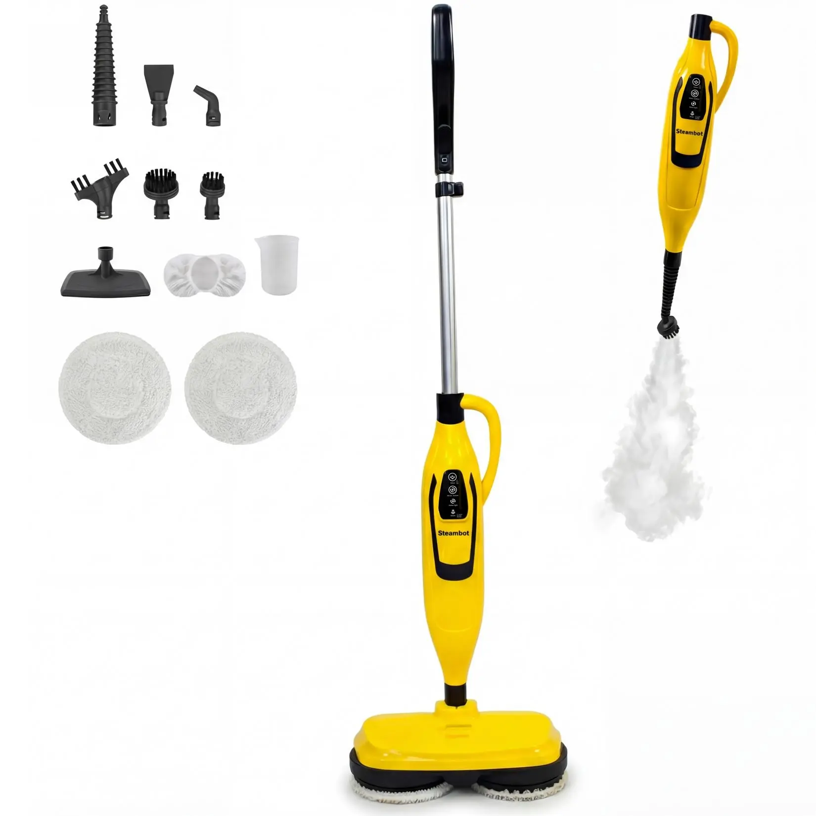 SummerWins Steambot XL Portable Multifunction Handheld Electric Steam Mop - Cleaning Floor Mop with Detachable Parts, High-Pressure Steam Cleaner, Fingertip Control, High-Speed Spin for Hard Floors, Tile Grout