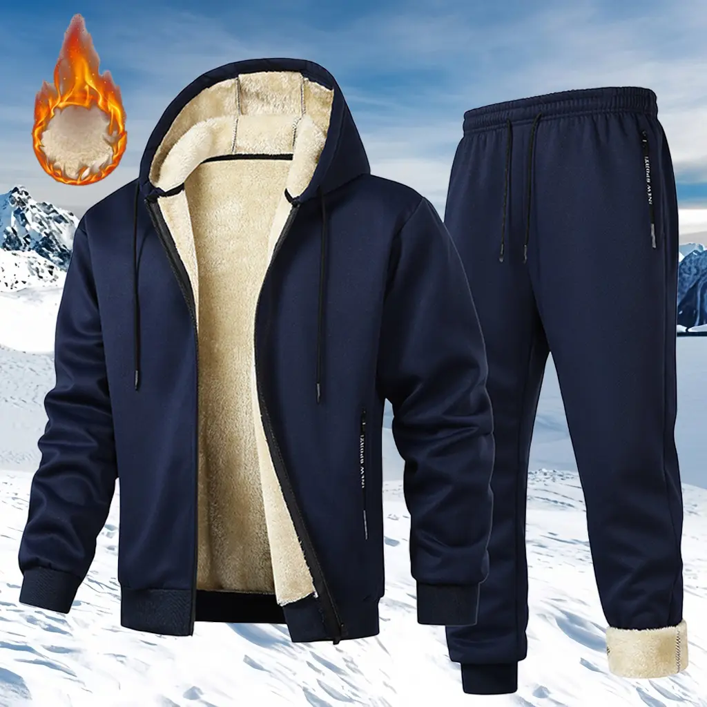 Winter Thickened Hooded Sports Set for Men – Warm Sweatshirt and Pants Two-Piece, Suitable for Everyday Wear