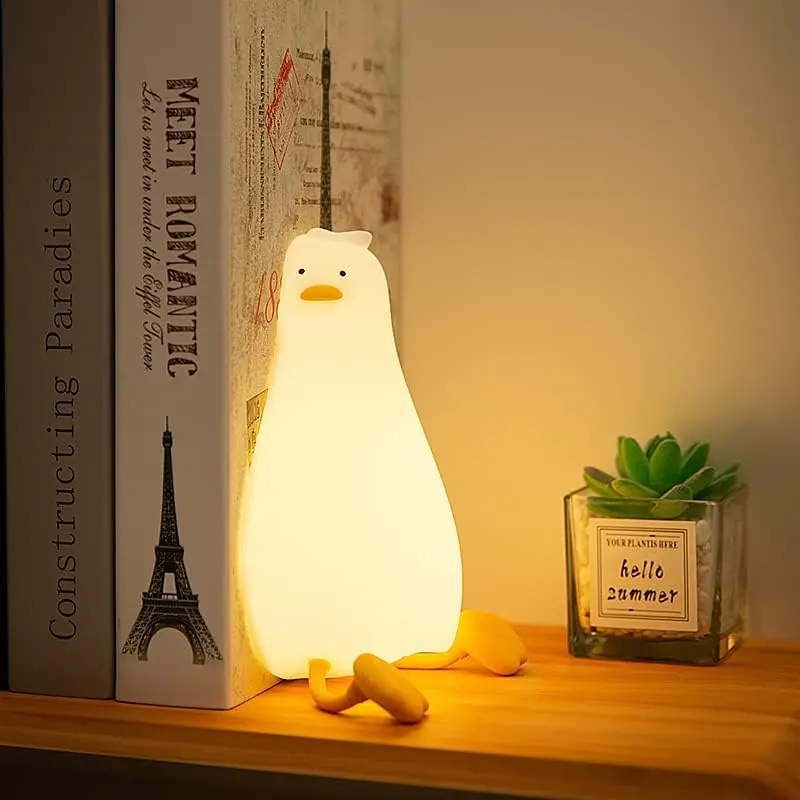 Lying flat duck night light, 3-level dimmable night light, cute silicone soft glowing duck light, rechargeable bedside touch light, suitable for children's decorative gifts for boys and girls