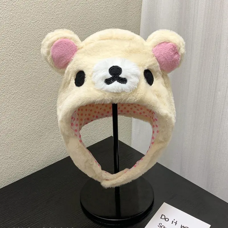 In Stock Kawaii Rilakkuma Korilakkuma Bear Ushanka Hat, Cute Winter Cartoon Anime Cap for Women, Ideal Home Decor Gift Gorras, A